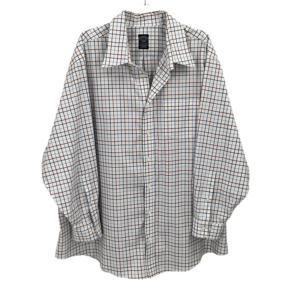 Brooks Brothers Button Down Men 19-34/35 White Tattersall Check Preppy Classic